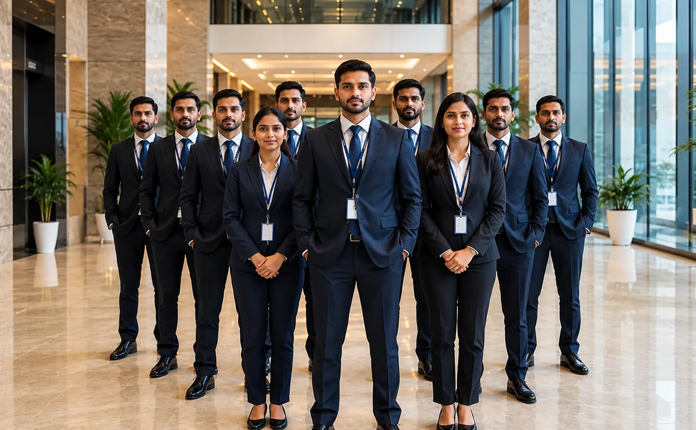 Logicon staffing team assembled in a corporate lobby